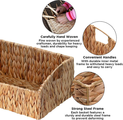 Ollieroo Rattan Storage Baskets - Handwoven Wicker Bins with Handles for Home Organization | Natural Finish