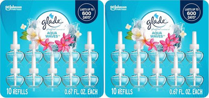 Glade PlugIns Refills Air Freshener - Aqua Waves Scented Essential Oils, 6.7 Fl Oz, 10 Count (Pack of 2)