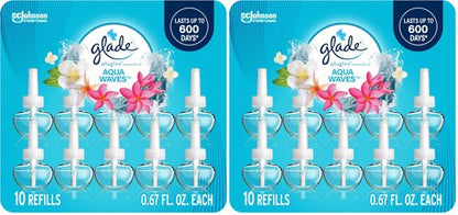 Glade PlugIns Refills Air Freshener, Scented and Essential Oils for Home and Bathroom, Aqua Waves, 6.7 Fl Oz, 10 Count (Pack of 2)