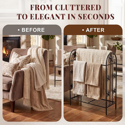 Freestanding Quilt Rack with Star Decor, Metal Blanket Display Holder