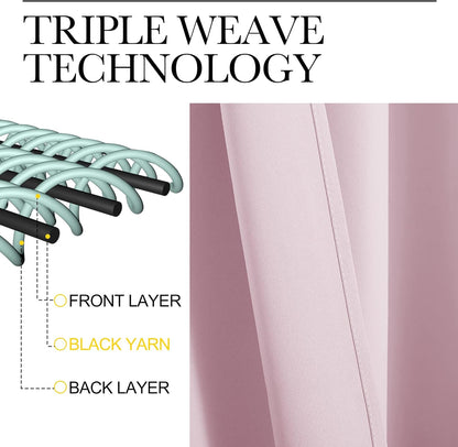 NICETOWN Baby Pink Blackout Curtains - Thermal Insulated 102" Long Drapes for Large Windows | 2 Panels, 55" Wide