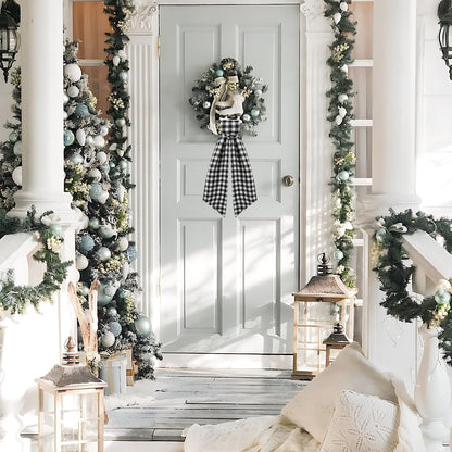 Skiennix 2 Pack Wreath Sash - Stylish Boxwood Garland Decor for Front Door | White & Black Plaid