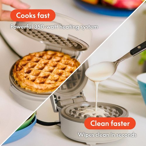 Bella Mini Waffle Maker - EverGood™ Ceramic Nonstick, Cool Touch Handles, 350 Watt, Oatmilk Color