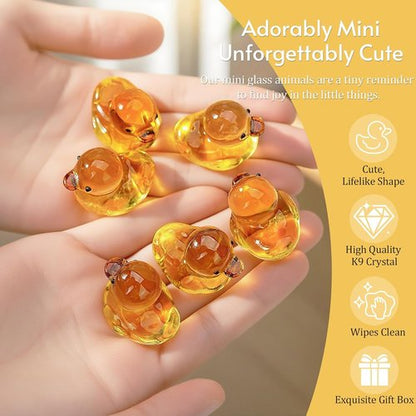 H&D Hyaline & Dora Mini Yellow Glass Duck Figurines - 6 Pcs Crystal Animal Sculptures for Home Decor | 1.3 x 1 Inch