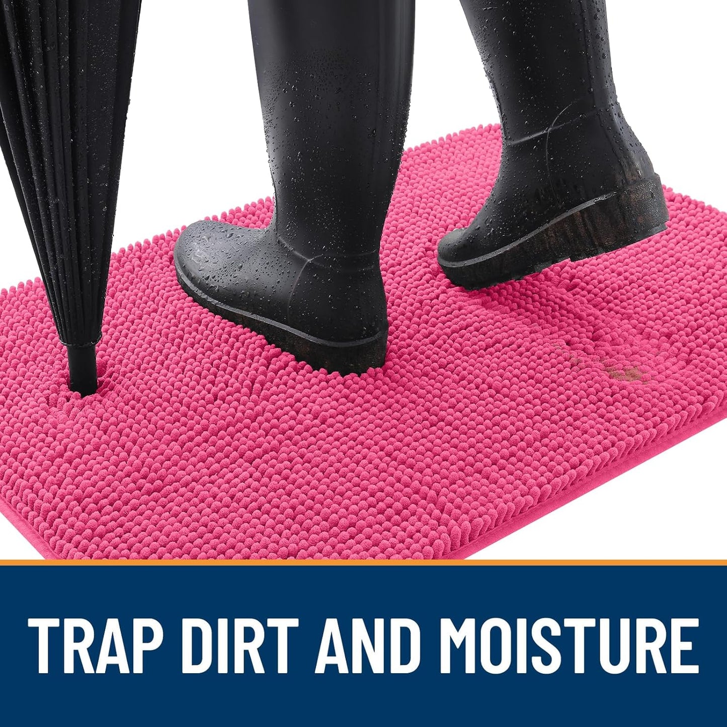 OLANLY Dog Door Mat - Absorbent Non-Slip Mud Mat for Indoor Use | Quick Dry Chenille, 70x24, Hot Pink