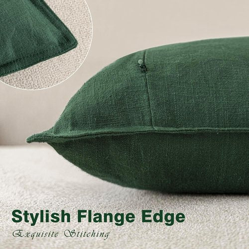 Foindtower Decorative Linen Throw Pillow Covers - Soft Euro Cushion Cases | Farmhouse Style, 16 x 16 Inch, Pine Green