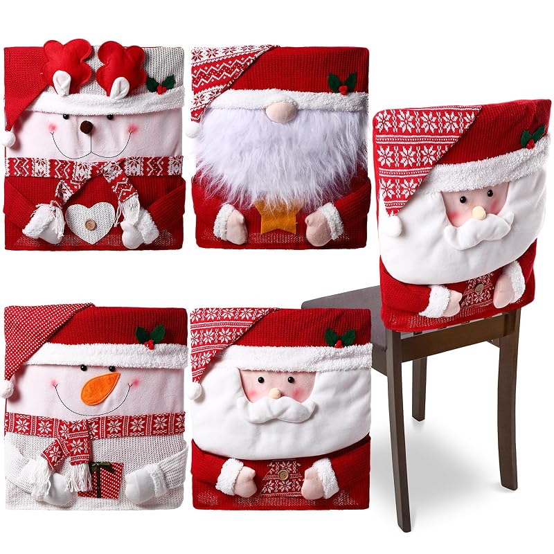 Classic Christmas 4-Pack Chair Back Covers Set – Santa, Snowman, Reindeer, 50 x 60 cm