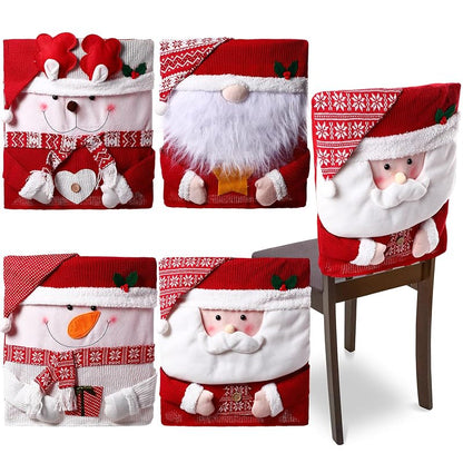 Classic Christmas 4-Pack Chair Back Covers Set – Santa, Snowman, Reindeer, 50 x 60 cm