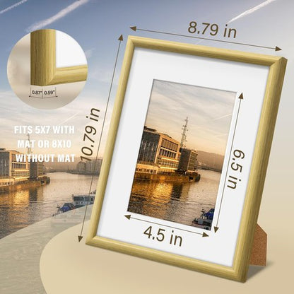Wiscet 8x10 Picture Frame Set of 6, Display Pictures 5x7 with Mat or 8 x 10 Without Mat, Photo Frame for Wall Mounting or Tabletop Display, Natural