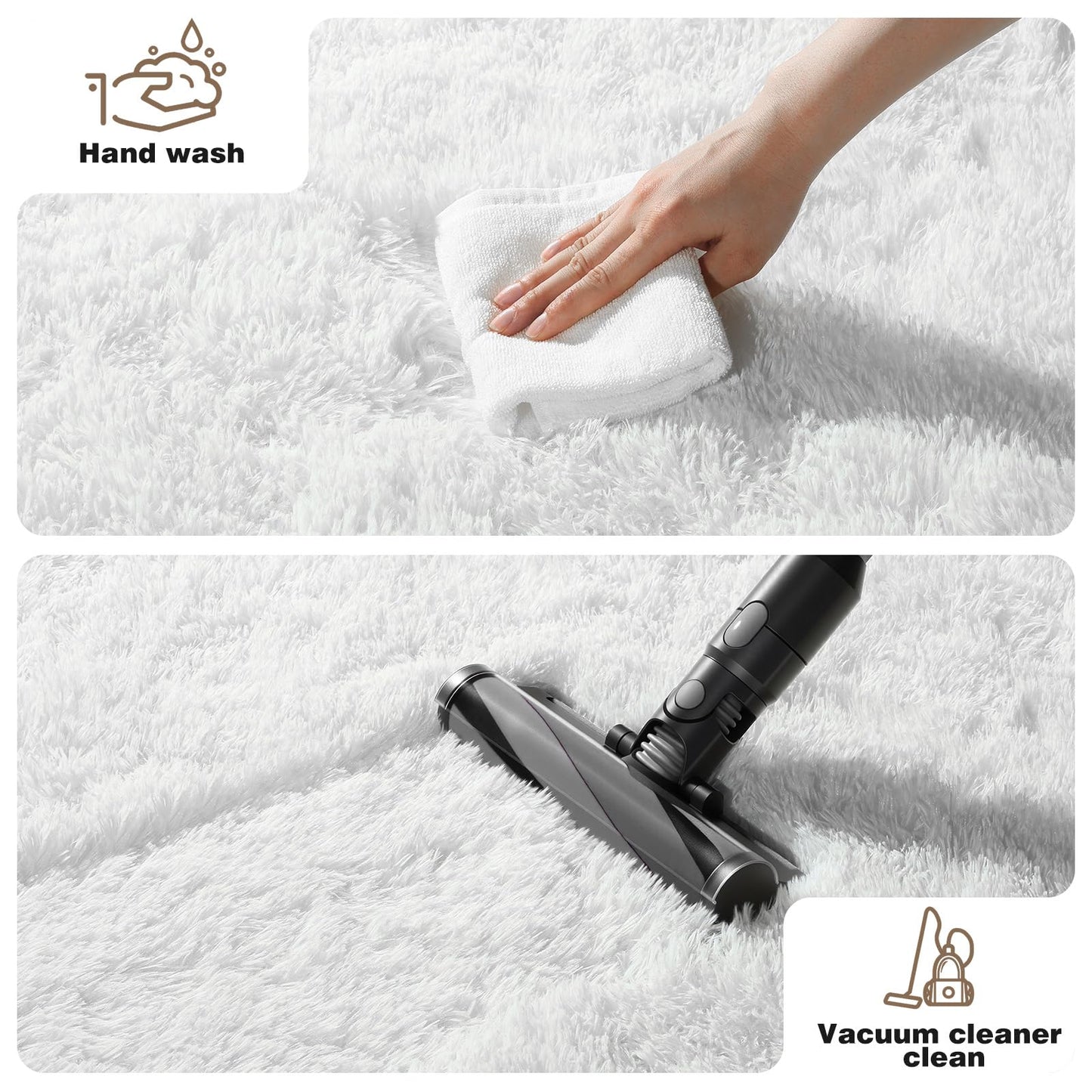 Mhyup 2x3 Cream White Rugs for Bedroom Living Room, Fluffy Small Area Rug Soft Shag Carpet for Kids Boys and Girls Room with 4 Rugs Non-Slip Stickers Dorm Home Decor (2ft x 3ft)