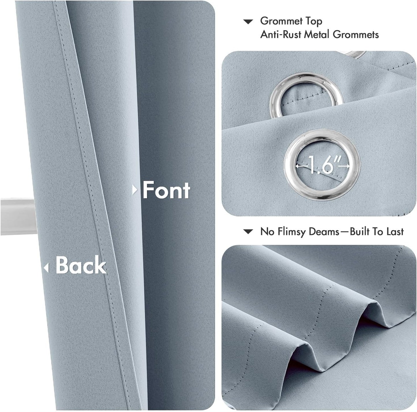 MIULEE Light Blue Blackout Curtains - Thermal Insulated Room Darkening Drapes | 63-Inch Grommet Panels