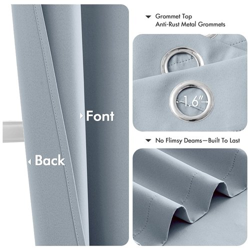 MIULEE Light Blue Blackout Curtains for Bedroom Living Room 63 Inches Long 2 Panels, Thermal Insulated Room Darkening Drapes Solid Grommet Noise Reduction Light Blocking Window Treatments 40x63 Inch