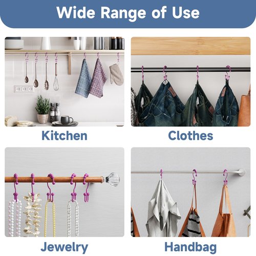 Titanker Shower Curtain Hooks Rings, Rust-Resistant Metal Double Glide Shower Hooks for Bathroom Shower Rods Curtains, Set of 12 Hooks - Fuchsia Rose