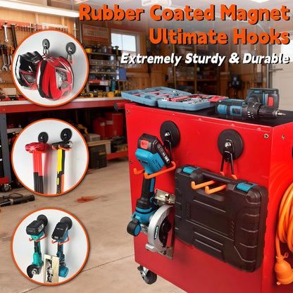 ULIBERMAGNET Heavy Duty Magnetic Hooks - Strong 3.46 Inch Design for Cables, Tools & More | 2 Pack (Orange)