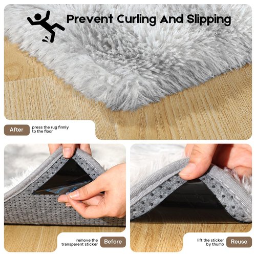 Mhyup 3x5 Tie-Dyed Grey Rugs for Bedroom Living Room, Fluffy Small Area Rug Soft Shag Carpet for Kids Boys and Girls Room with 4 Rugs Non-Slip Stickers Dorm Home Decor (3ft x 5ft)