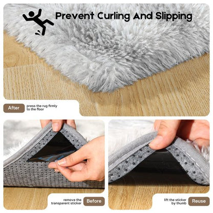 Mhyup 3x5 Tie-Dyed Grey Rugs for Bedroom Living Room, Fluffy Small Area Rug Soft Shag Carpet for Kids Boys and Girls Room with 4 Rugs Non-Slip Stickers Dorm Home Decor (3ft x 5ft)