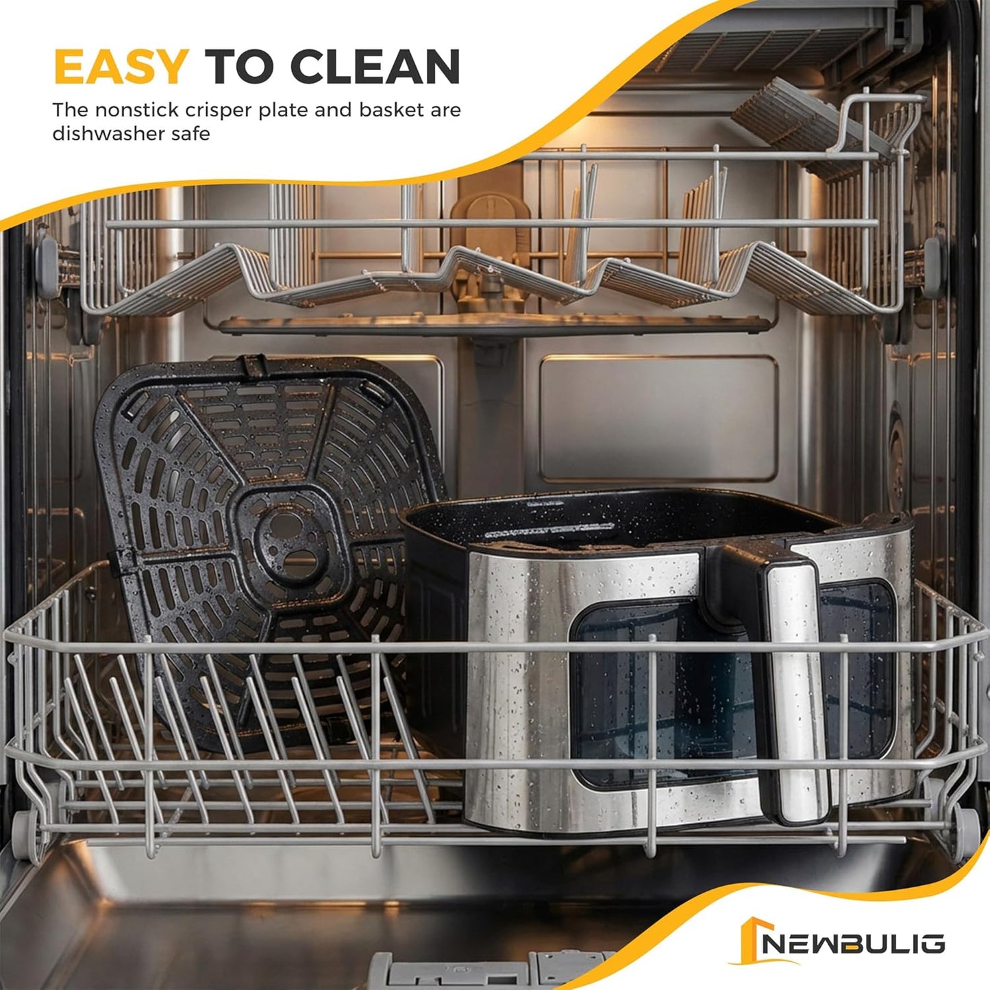 NEWBULIG Air Fryer 6.34QT - Fast Heating Air Fryer with Visible Window & Nonstick Basket | 8-in-1 Cooking Presets, Black