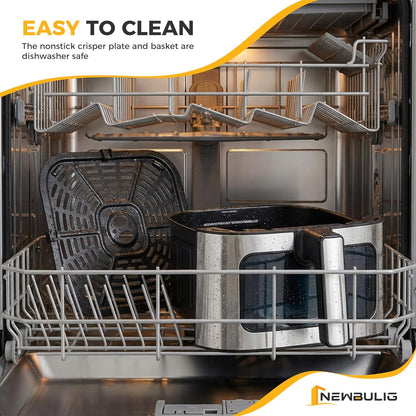 NEWBULIG Air Fryer 6.34QT - Fast Heating Air Fryer with Visible Window & Nonstick Basket | 8-in-1 Cooking Presets, Black
