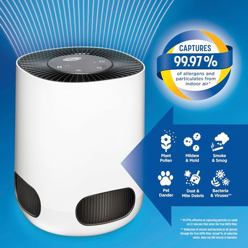 Clorox Air Purifier - True HEPA Filter for Small Rooms Up to 200 Sq Ft | Removes 99.9% of Allergens & Viruses