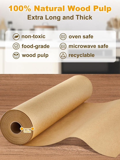 SMARTAKE Parchment Paper Roll - Non-Stick Baking Sheets with Slide Cutter | 15" x 242 ft, Heavy Duty Unbleached