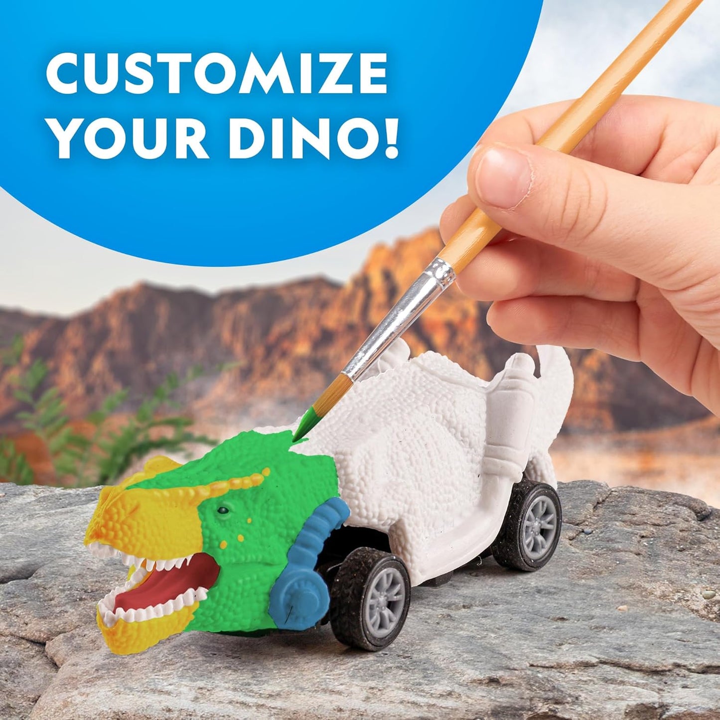 National Geographic Dinosaur Race Car Craft Kit - Paint 3 Dino Cars with 6 Colors | Fun Arts & Crafts for Kids