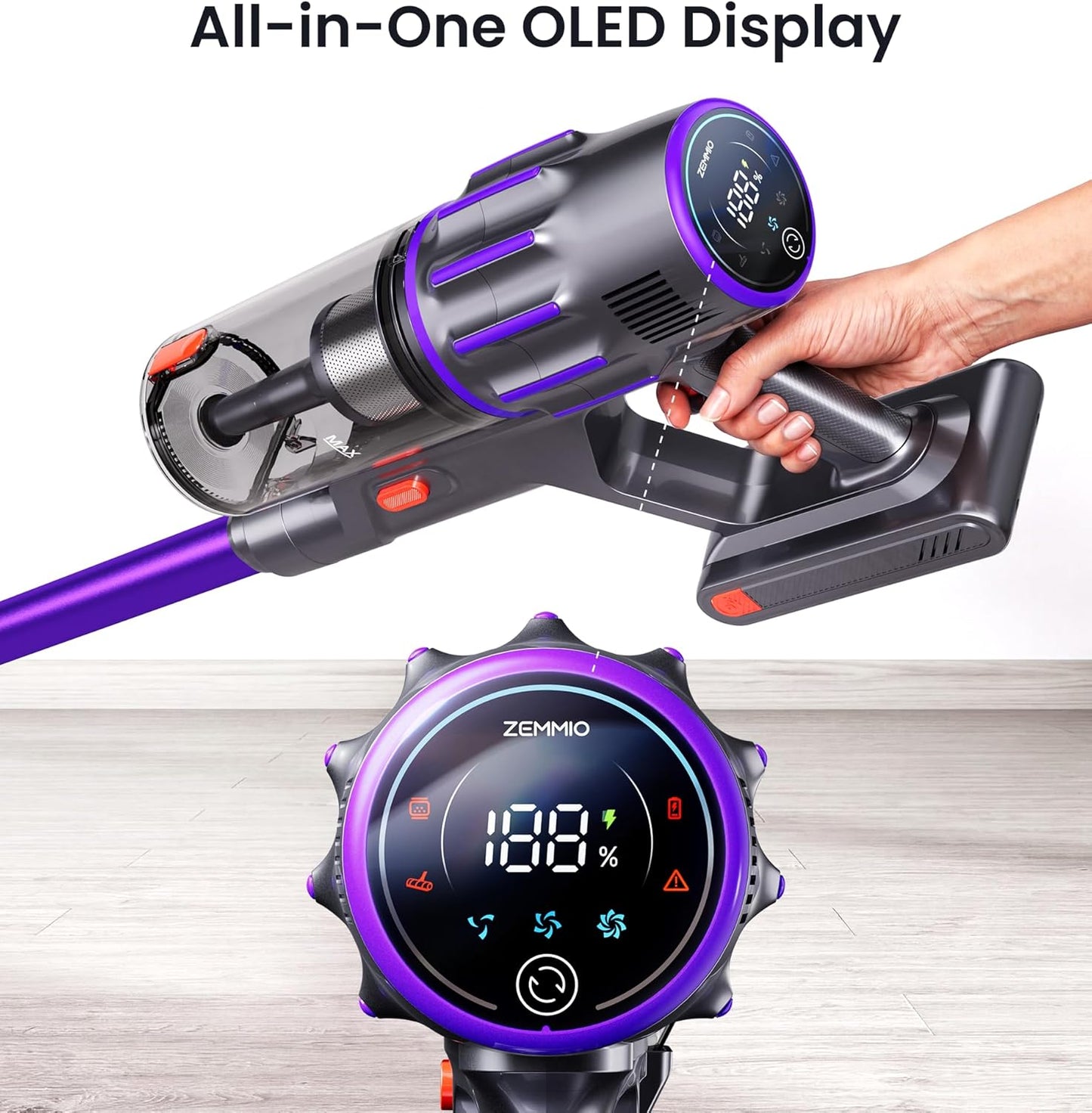 Skiennix Cordless Vacuum Cleaner - 650W Powerful Suction, 80 Minutes Runtime, Smart Display | Ideal for Home & Pet Hair