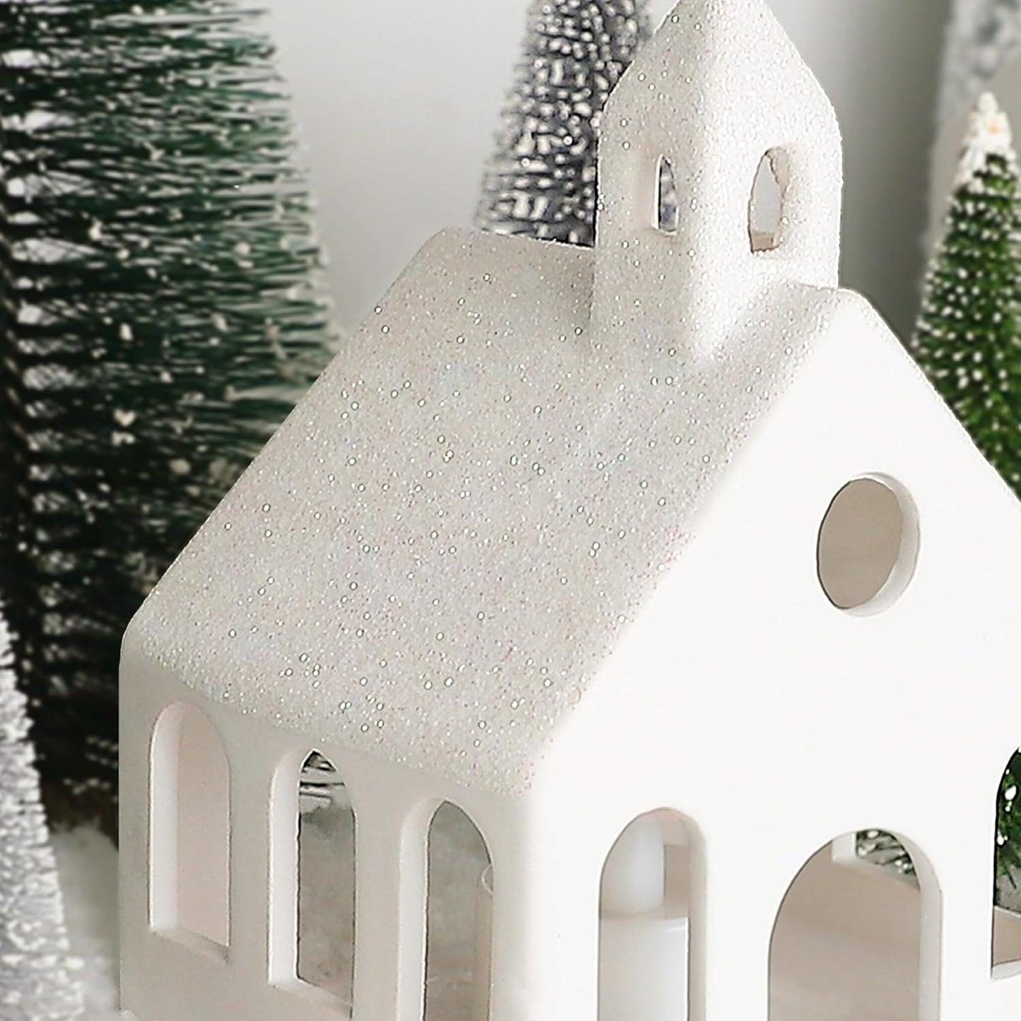 Regine Switzerland Christmas Village Set - 5 Lighted Ceramic Houses with Remote Control & 9 Trees | Rustic Indoor Holiday Decor