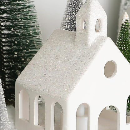 Regine Switzerland Christmas Village Set - 5 Lighted Ceramic Houses with Remote Control & 9 Trees | Rustic Indoor Holiday Decor