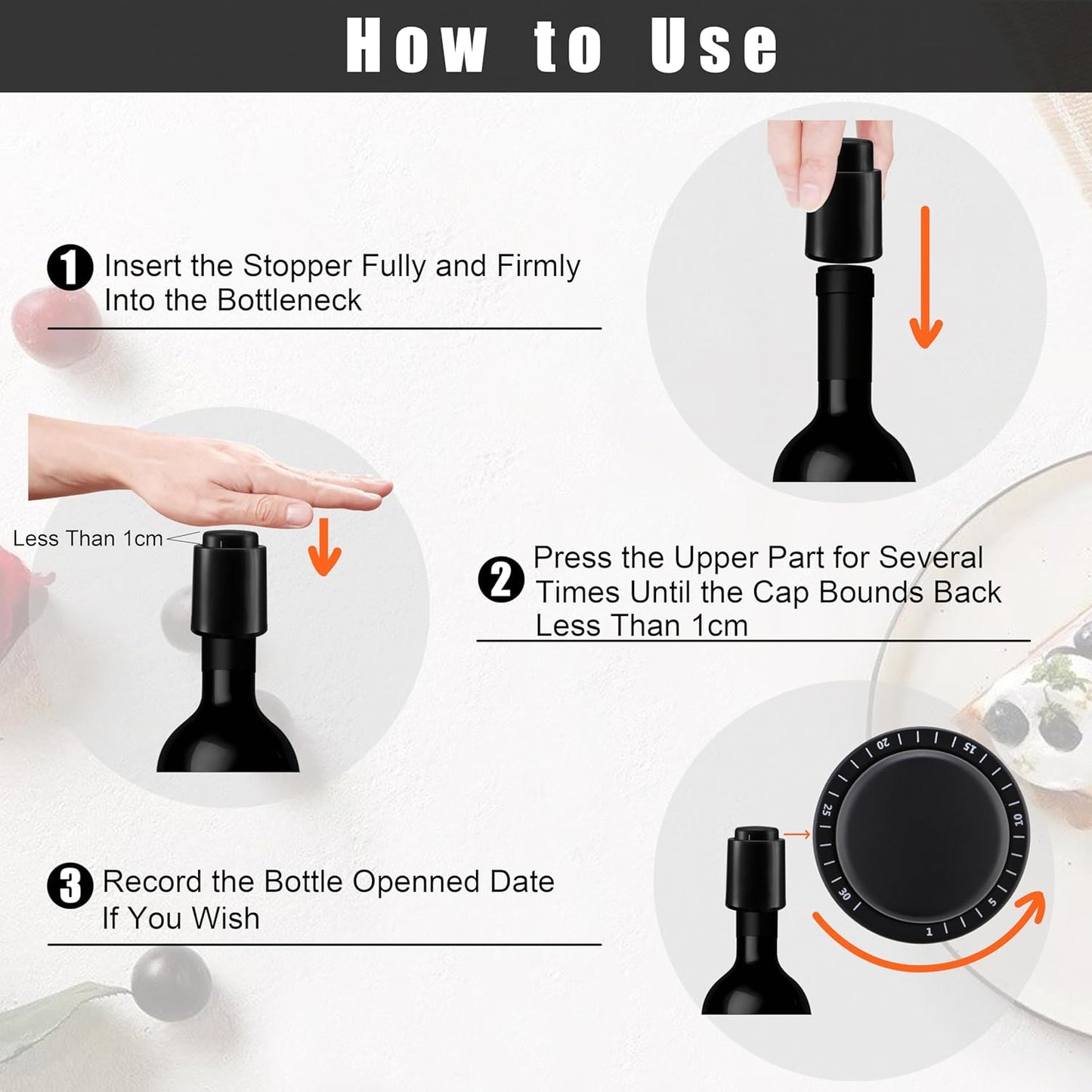 Wine Stoppers Vacuum, Reusable Silicone Wine Bottle Stopper Wine Saver Wine Preserver with Date Dial, Best Christmas and Birthday Gifts - 2 Pack