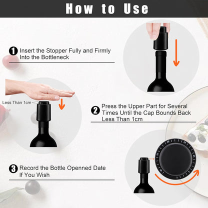 Wine Stoppers Vacuum, Reusable Silicone Wine Bottle Stopper Wine Saver Wine Preserver with Date Dial, Best Christmas and Birthday Gifts - 2 Pack