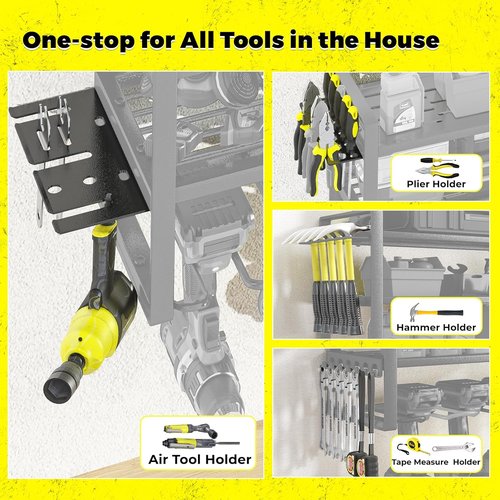 KAFAHOM Power Tool Organizer - Wall-Mounted Charging Station with 8 Drill Holder & Power Strip