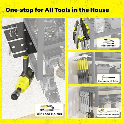 KAFAHOM Power Tool Organizer - Wall-Mounted Charging Station with 8 Drill Holder & Power Strip