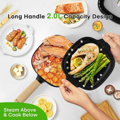 Audecook Electric Hot Pot - 2L Non-Stick Frying Pan | Portable 8-Inch Cooker for Ramen, Steak & Soup