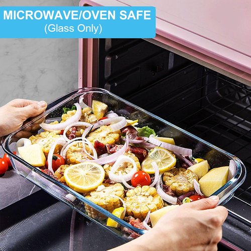 KOMUEE Glass Baking Dish Set - 8 Pieces with Lids for Lasagna & Leftovers | Rectangular Bakeware in Gray