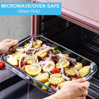 KOMUEE Glass Baking Dish Set - 8 Pieces with Lids for Lasagna & Leftovers | Rectangular Bakeware in Gray