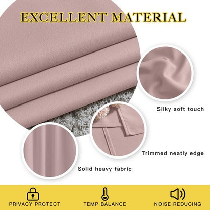NICETOWN Light Block Window Curtains 84" Length - Home Fashion Thermal Insulated Solid Grommet Room Darkening Window Treatments for Hall Room, Blush Pink, 1 Pair, 52" Wide by 84" Long