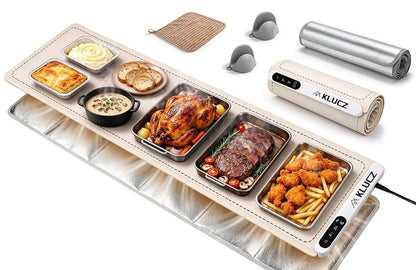 Warming Mat for Food, Extra Long 45x15 in - Graphene Rapid Heat, 6 Temps, 12h Timer, White