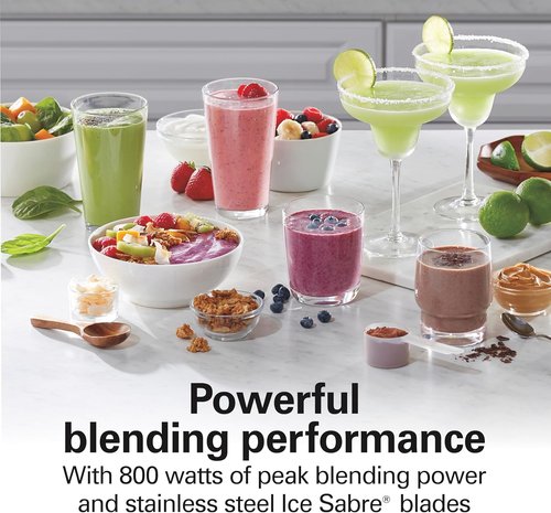 Hamilton Beach Wave Action Blender - Smoothies & More | 40oz Glass Jar, 20oz Travel Jar, 800 Watts, Silver