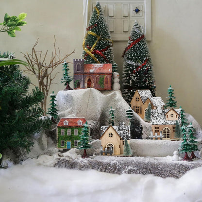 Toyvian Christmas Village Houses Decor - Set of 3 Glowing Wooden Houses with Lights | Holiday Table Centerpieces
