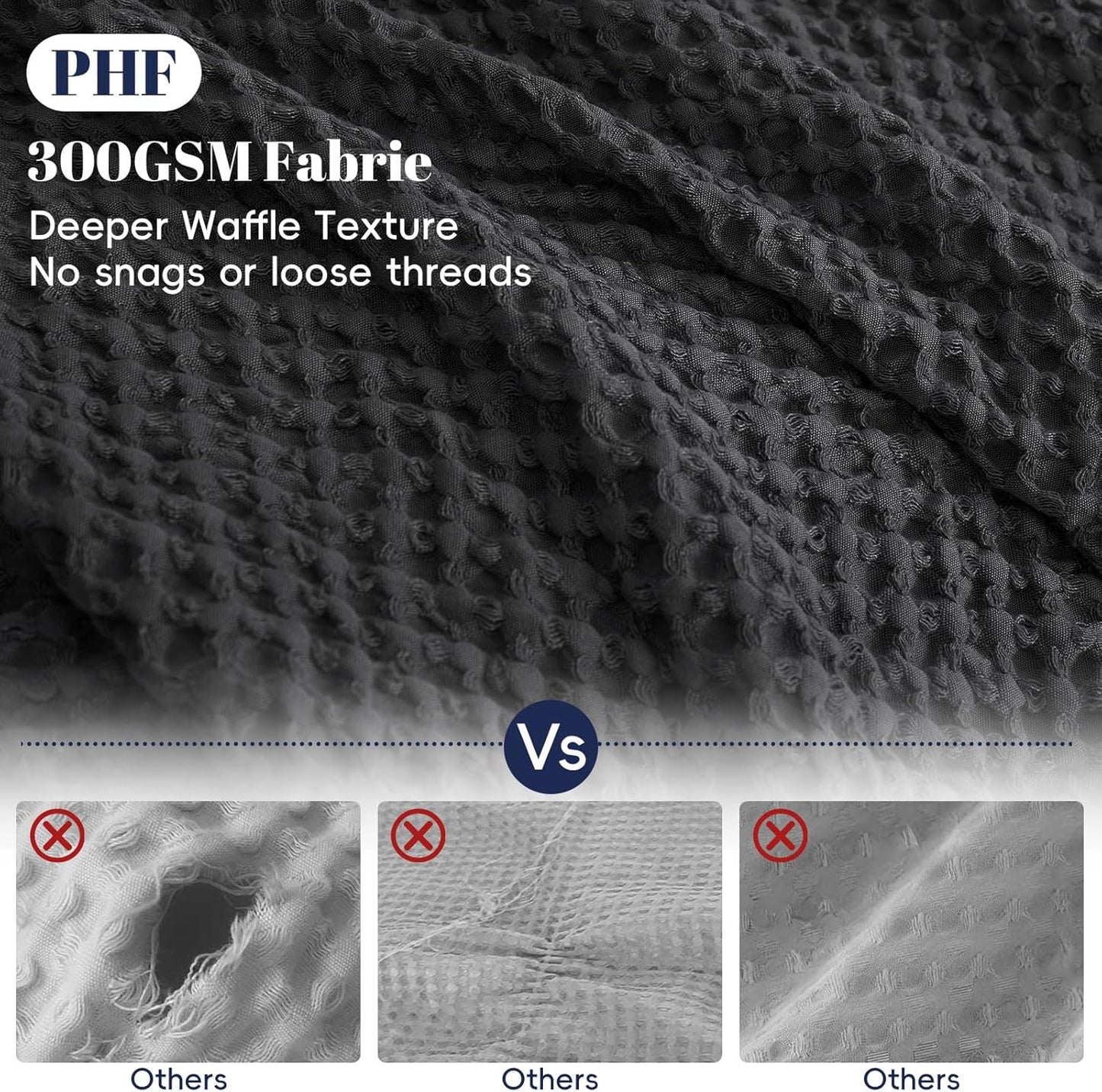 PHF Waffle Weave Duvet Cover Set - Ultra Soft Luxury Twin/Twin XL Bedding | 2-Piece Black Set with Pillow Sham