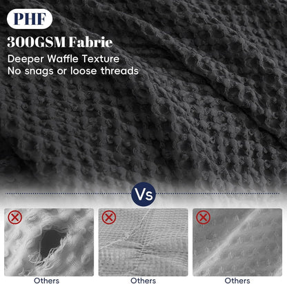 PHF Waffle Weave Duvet Cover Set - Ultra Soft Luxury Twin/Twin XL Bedding | 2-Piece Black Set with Pillow Sham