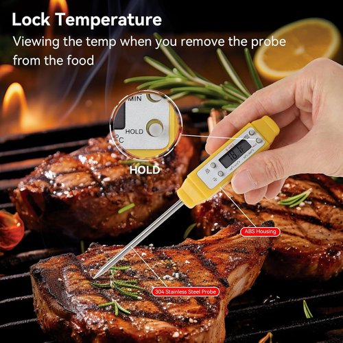 Akozon Digital Food Thermometer - High Accuracy Automatic Calibration Pocket Thermometer | Yellow