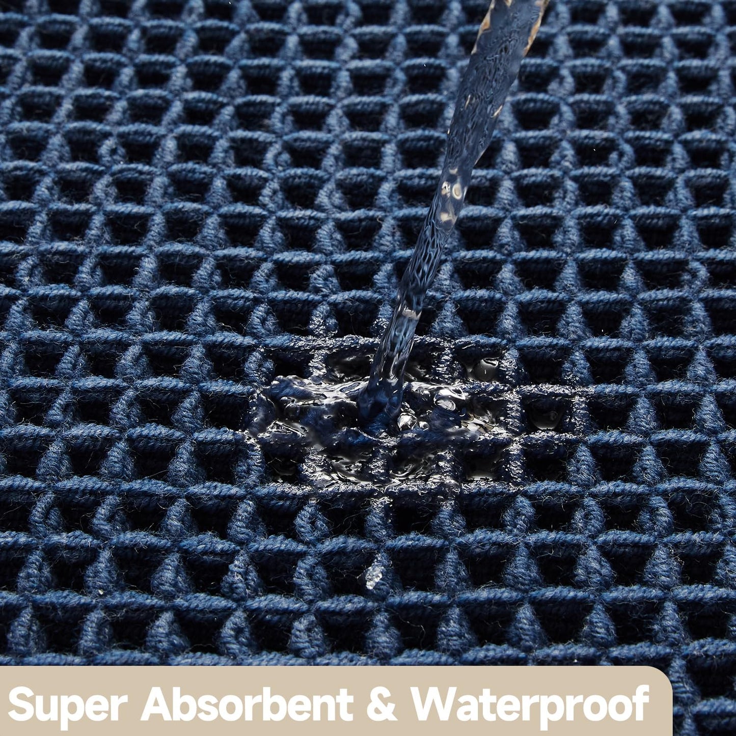 TYUU Waffle Bath Mat, Boho Bathroom Rugs Non Slip Washable Super Absorbent Quick Dry Bath Mat Farmhouse Bathroom Decor, 48"x24" Navy Blue