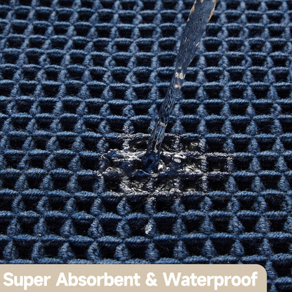 TYUU Waffle Bath Mat, Boho Bathroom Rugs Non Slip Washable Super Absorbent Quick Dry Bath Mat Farmhouse Bathroom Decor, 48"x24" Navy Blue