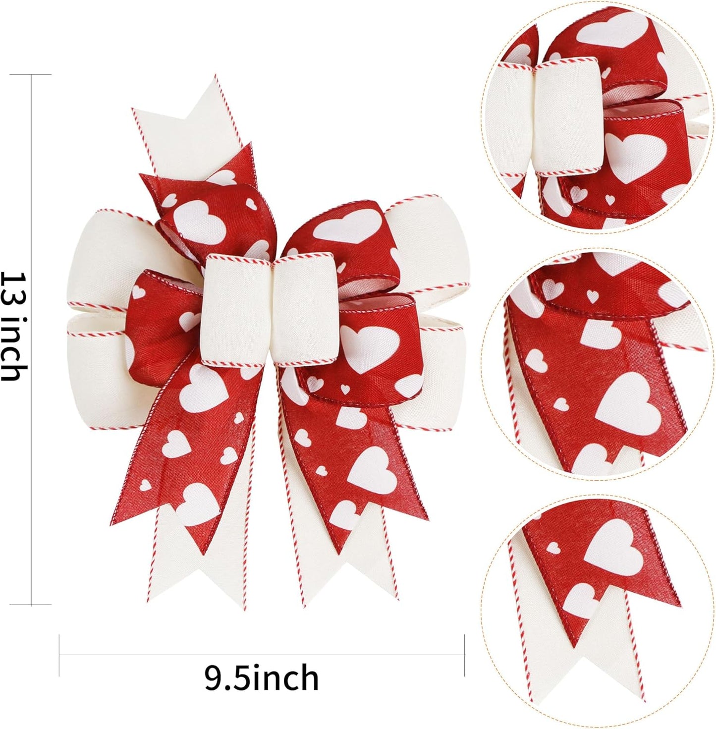 SIMISI Ribbon Burlap Wired Valentine Bow - Red Heart Print for Wreath & Wedding Decor | 9.5 x 13 Inch