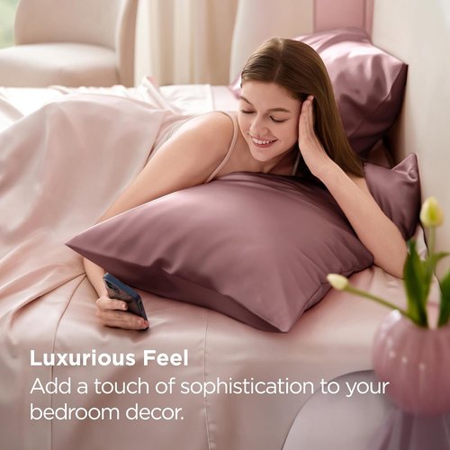 Bedsure Satin Pillowcase - Silky 2-Pack for Hair & Skin, Envelope Closure, Nostalgia Rose, 20x30 Inches