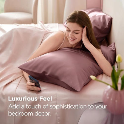Bedsure Satin Pillowcase - Silky 2-Pack for Hair & Skin, Envelope Closure, Nostalgia Rose, 20x30 Inches