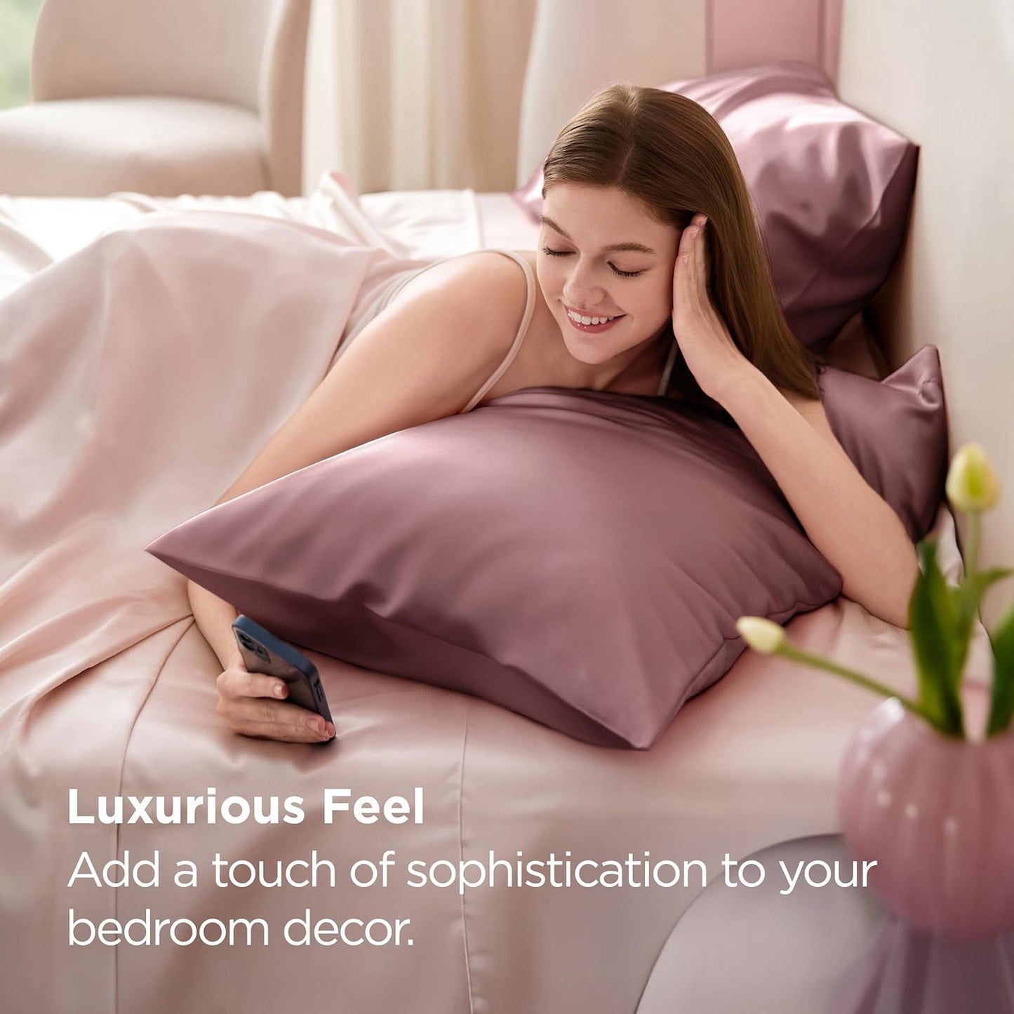Bedsure King Size Satin Pillowcase Set - Silky Nostalgia Rose Pillow Cases for Hair & Skin | 20x36 Inches, 2-Pack