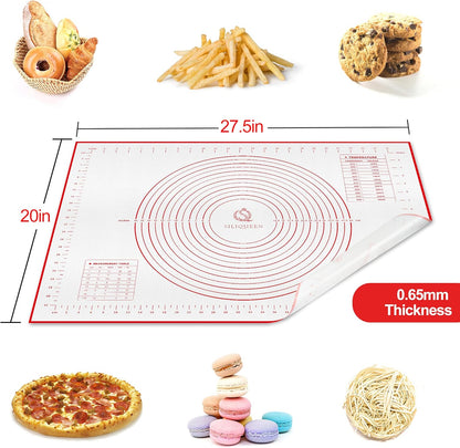 Skiennix Silicone Pastry Baking Mat - Heat Resistant, Non-Stick & BPA Free | 27.5” x 20”, Red with Brush & Scraper