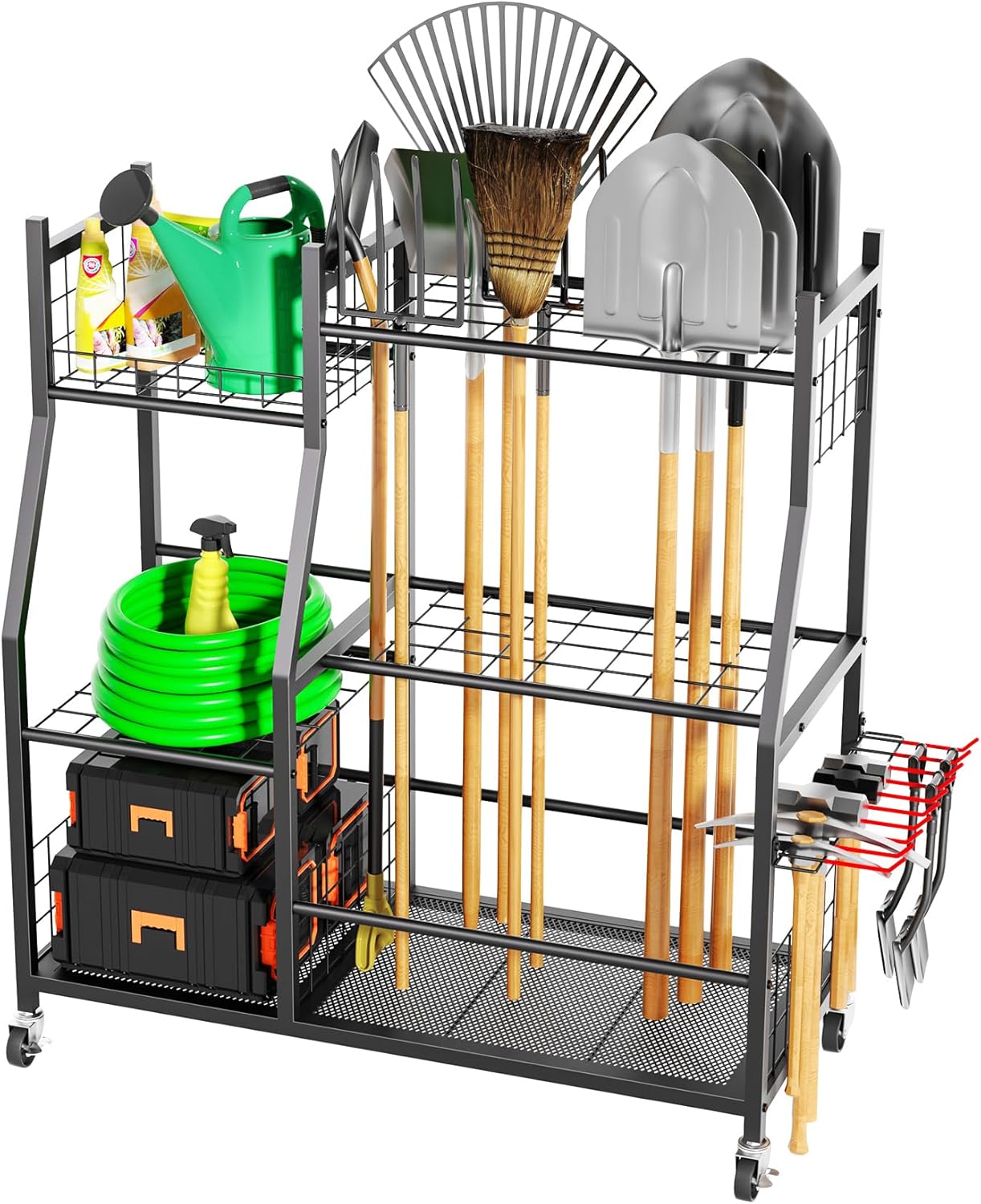 Skiennix Garden Tool Organizer - Freestanding Rolling Cart for Long-Handled Tools | Durable Yard Storage Rack